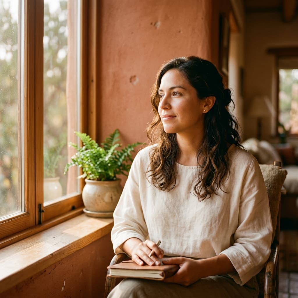 Mujer latina reflexionando sobre dependencia emocional y patrones culturales